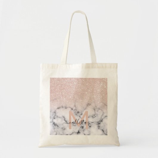 Tote Bag Rose brillant Parties scintillant or Marbre Ombre (Devant)