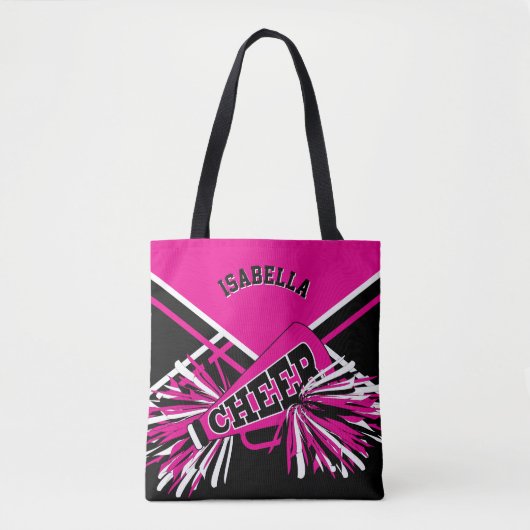 Tote Bag Rose chaud, noir et blanc Pom-pom girl design (Devant)