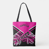 Tote Bag Rose chaud, noir et blanc Pom-pom girl design (Dos)