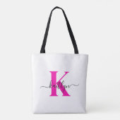 Tote Bag Rose Chaud Noir Nom Initial Monogrammé (Dos)
