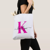 Tote Bag Rose Chaud Noir Nom Initial Monogrammé (De près)