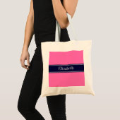 Tote Bag Rose chaud solide #2, Nom du ruban bleu marine Mon (Devant (produit))