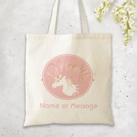 Tote Bag Rose clair rose blanc licorne magique