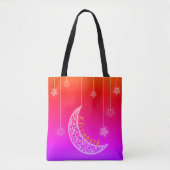 Tote Bag Rose Clair & Rouge avec Étoiles & Lune (Devant)