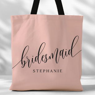 Tote Bag Rose Corail Douce Demoiselle d'Honneur Écriture Mo