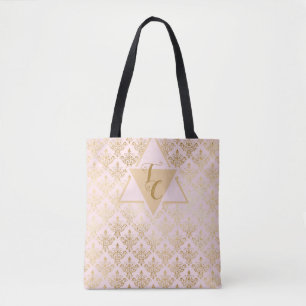 Tote Bag Rose Damask Élégant Monogramme Fourre-tout