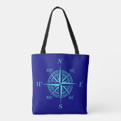 Tote Bag Rose De Boussole Turquoise Sur Décor Côtier Bleu M (Dos)