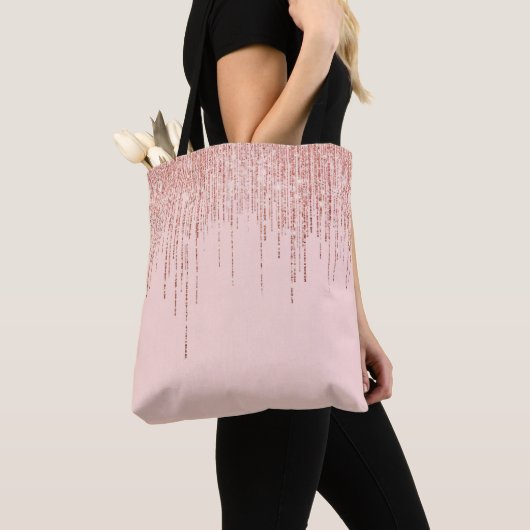 Tote Bag Rose de luxe Gold Sparkly Glitter Fringe (De près)