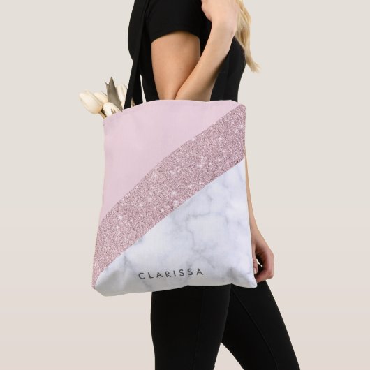 Tote Bag rose de marbre blanc de parties scintillantes (De près)
