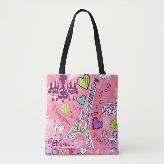 Tote Bag Rose de Paris France d'amour de Tour Eiffel (Devant)