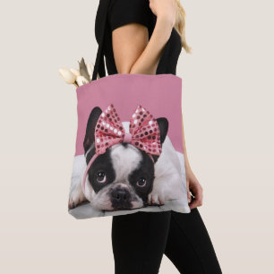 Tote Bag Rose de port de bouledogue français