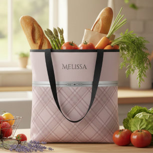 Tote Bag Rose délavé chic motif carreaux vintage féminin