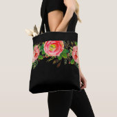Tote Bag Rose du soir Noir de base (De près)