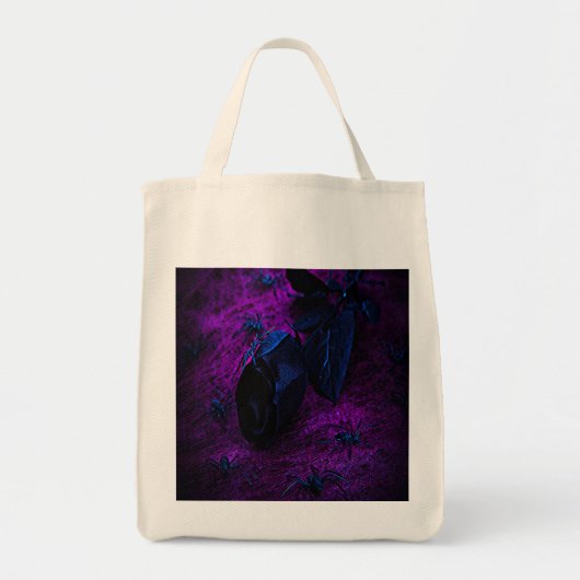 Tote Bag Rose éffrayant en matière noire, araignées noires (Devant)