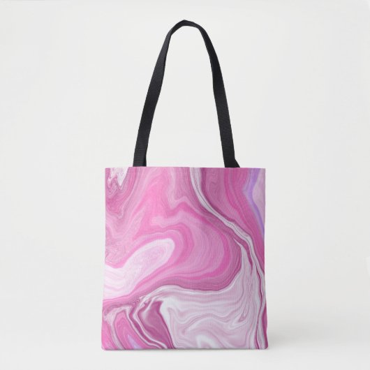 Tote Bag Rose et blanc avec une touche d'art marbré violet (Devant)