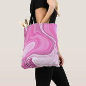 Tote Bag Rose et blanc avec une touche d'art marbré violet (De près)