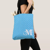 Tote Bag Rose et bleu - blanc Polka Dot Monogramme 2 (De près)