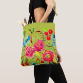 Tote Bag Rose et cerise en fleurs Chartreuse (De près)