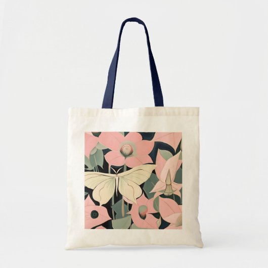 Tote Bag Rose et crème - Luna Moth and Moonflowers (Devant)