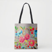 Tote Bag Rose et fleurs de cerisier personnalisable (Devant)