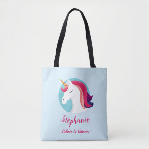 Tote Bag Rose et licorne magique bleue - personnalisés