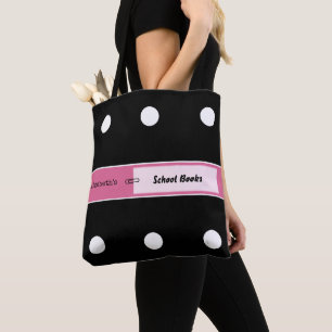 Tote Bag Rose et noir avec des points et le nom des livres 