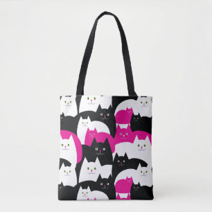 Tote Bag Rose et noir mignons de motif de chat de Kitty