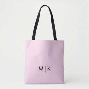 Tote Bag Rose et noir   Monogramme moderne