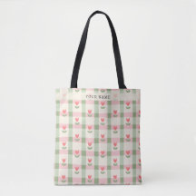 Rose et vert à carreaux personnalisés motif tulipe