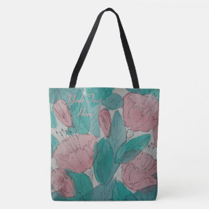 Tote Bag rose et vert floraux contempory peu précis de
