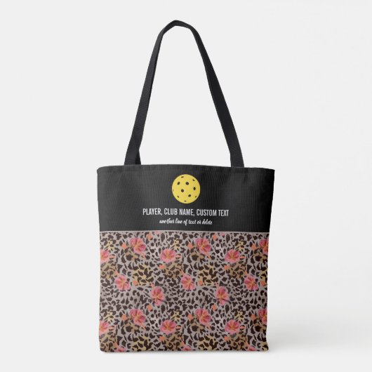 Tote Bag Rose Floral Cheetah Imprimer Pickleball Paddle per (Dos)
