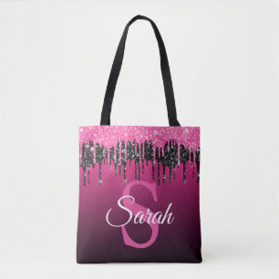 Tote Bag Rose foncé noir paillettes monogramme luxe moderne