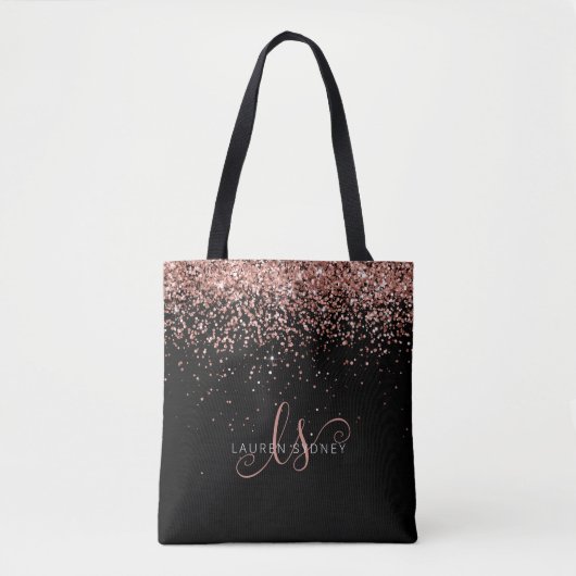 Tote Bag Rose Gold Blush Pink Parties scintillant Glam Nom  (Devant)