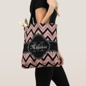 Tote Bag Rose Gold Chevron Motif noir blanc Monogramme (De près)