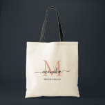 Tote Bag Rose Gold Élégant Personnalisé Nom Demoiselle d'Ho<br><div class="desc">Sac à main de mariage minimaliste et élégant pour femme. Ce design présente un monogramme simple et moderne en rose gold et noir. Vous pouvez personnaliser avec une initiale et un nom en écriture cursive. Ce sac à main en rose gold sera un cadeau personnalisé parfait pour la fête de...</div>