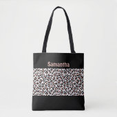 Tote Bag Rose Gold et Imprimé Léopard Noir Chic Monogramme (Devant)
