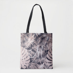 Tote Bag Rose Gold fausse feuille feuilles tropicaux monogr