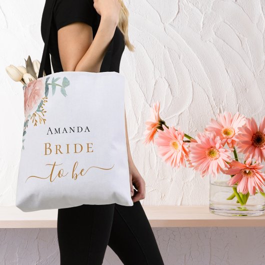 Tote Bag Rose gold floral élégant écriture pour future mari