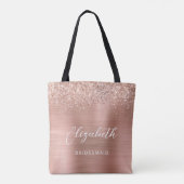Tote Bag Rose Gold Glam Metallic Modern Script Bridesmaid (Dos)