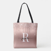 Tote Bag Rose Gold Glitter Drips Rose Métal Fille Monogramm (Dos)