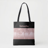 Tote Bag Rose Gold Glitter Rose Pâle Monogramme (Devant)