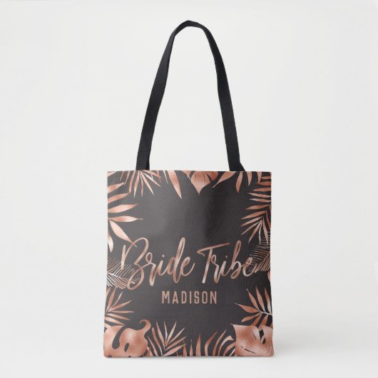Tote Bag Rose Gold & Grey Tropical Palm Feuille Bride Tribe (Devant)