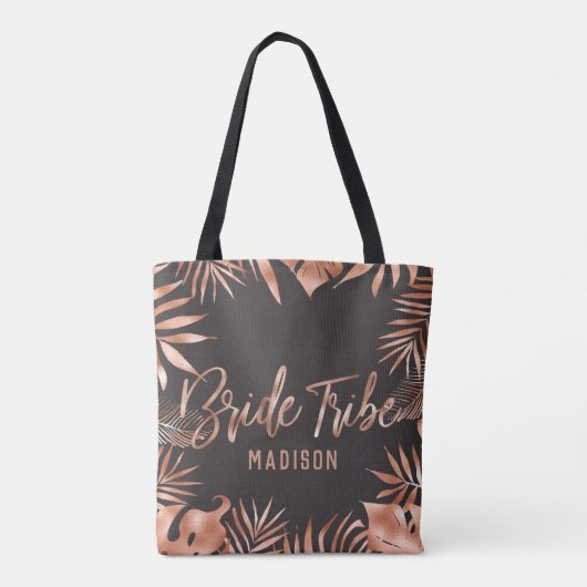 Tote Bag Rose Gold & Grey Tropical Palm Feuille Bride Tribe (Dos)