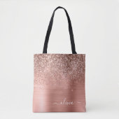 Tote Bag Rose Gold Métal Brossé Paillettes Monogramme Rose (Devant)