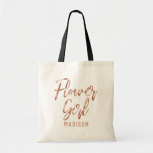 Tote Bag Rose Gold Moderne Typographie Mariage Flower Girl