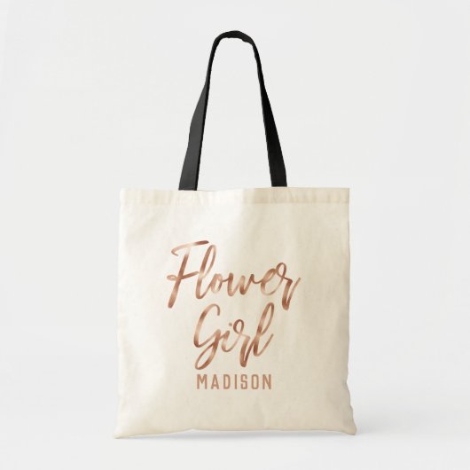 Tote Bag Rose Gold Moderne Typographie Mariage Flower Girl (Devant)