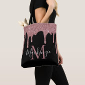 Tote Bag Rose Gold Noire Pailletée Chic Monogramme (De près)