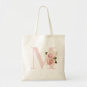 Tote Bag Rose Gold Pailleté Floral Blush Monogramme Féminin