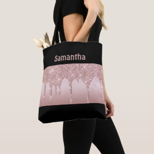 Tote Bag Rose Gold Pailleté Rose Blush Monogramme
