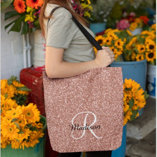 Tote Bag Rose Gold Paillette Glitter Monogramme Joli